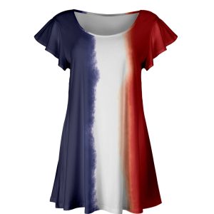 Lily by Firmiana Women's Short Sleeve Flutter Hem Tunic Top Navy & White Stripe Fade