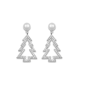 Don't AsK Crystal Pearl Open Christmas Tree Drop Earrings ?C Festive Holiday Jewellery for Women