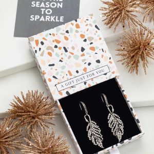 Don't AsK Crystal Feather Earrings ??Dainty Sparkling Design