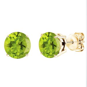 Gold over Sterling Silver Round Shape Natural Peridot Stud Earrings