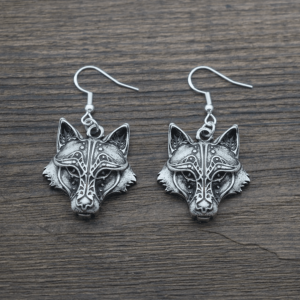 Silvertone Celtic Wolf Drop Earrings