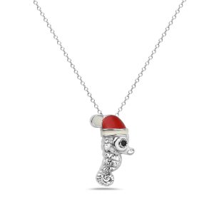 Vera & Co Women Sterling Silver Seahorse with Santa Clause Red Cap Charm Necklace 18 inches