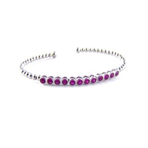Sterling Silver Synthetic Ruby Stone Array Open Bangle