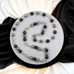 MGR Women's Faceted Onyx & Crystals Hand Beaded Rosary Style Necklace