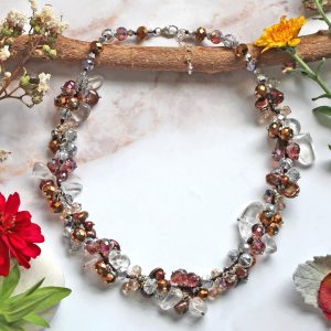 MGR Women's Elegant Gemstones and Crystal Glass Bead Necklace & Bracelet Jewelry Set