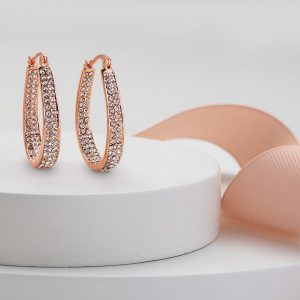 Rose Gold Clear Swarovski Crystal Earrings ?C Dual Sided Crystal Pave Hoop Earrings