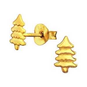 Ag Sterling Snowy Christmas Tree Dainty Stud Earrings