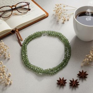 MGR Women's Faceted Peridot Crystal Necklace Long Beaded Necklace