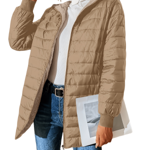 Chic YC Women's Lightweight Packable Quilted Jacket Winter Warm Coat Khaki