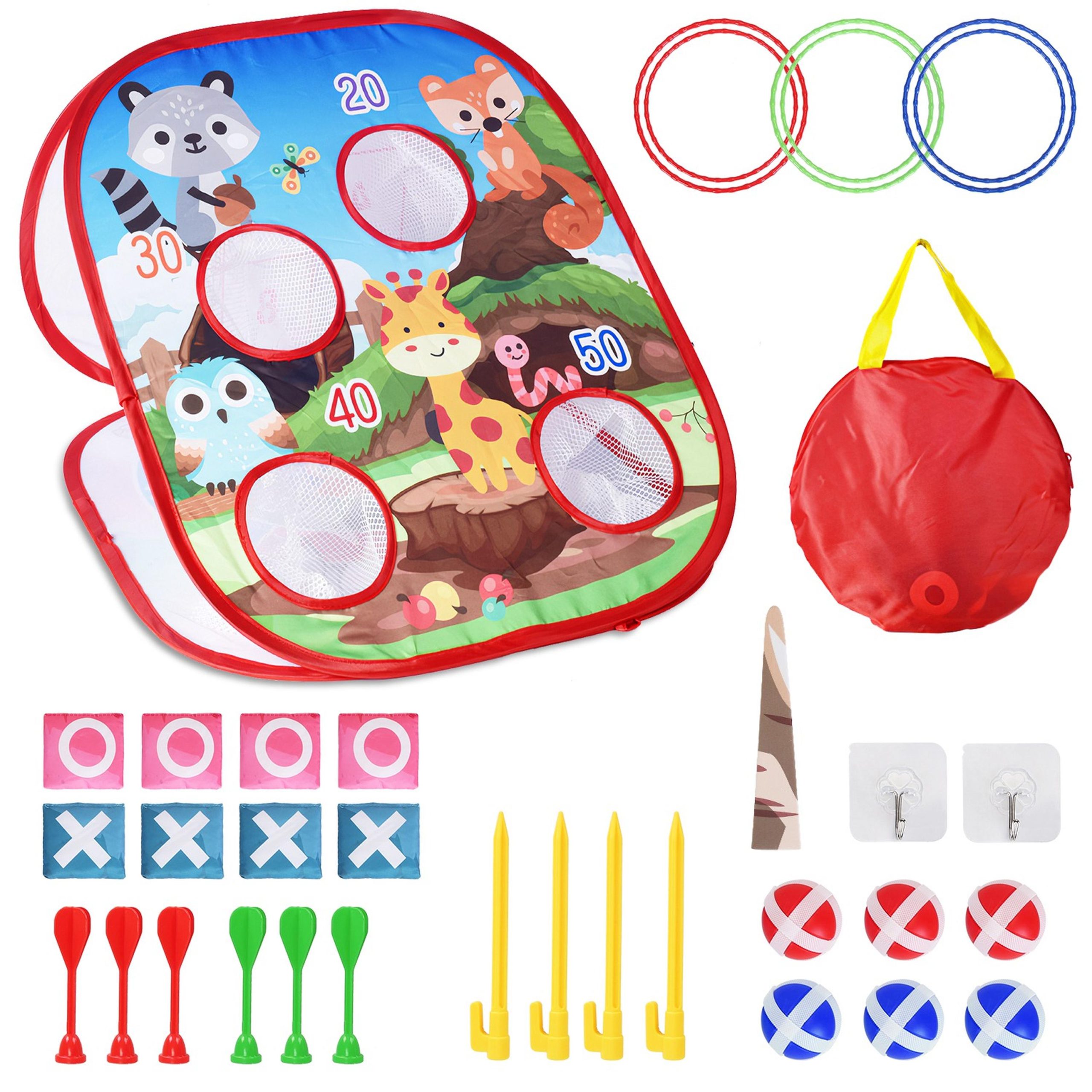 Fresh Fab Finds 5 in 1 Bean Bag Toss Game Toy Corn Hole Game Beanbag Toss Game Dart Board Game Loop Toss Game Outdoor Activities Party Backyard Games Set for Boys Gir