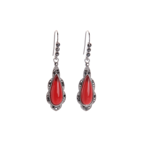 Don't AsK Red Teardrop Earrings with Black Crystals ?C Glam Statement Dangles