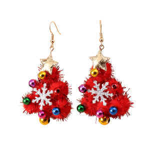 Don't AsK Red Pom Pom Christmas Tree Drop Earrings ?C Festive Holiday Jewellery for Women