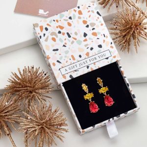 Don't AsK Red & Yellow Crystal Teardrop Earrings