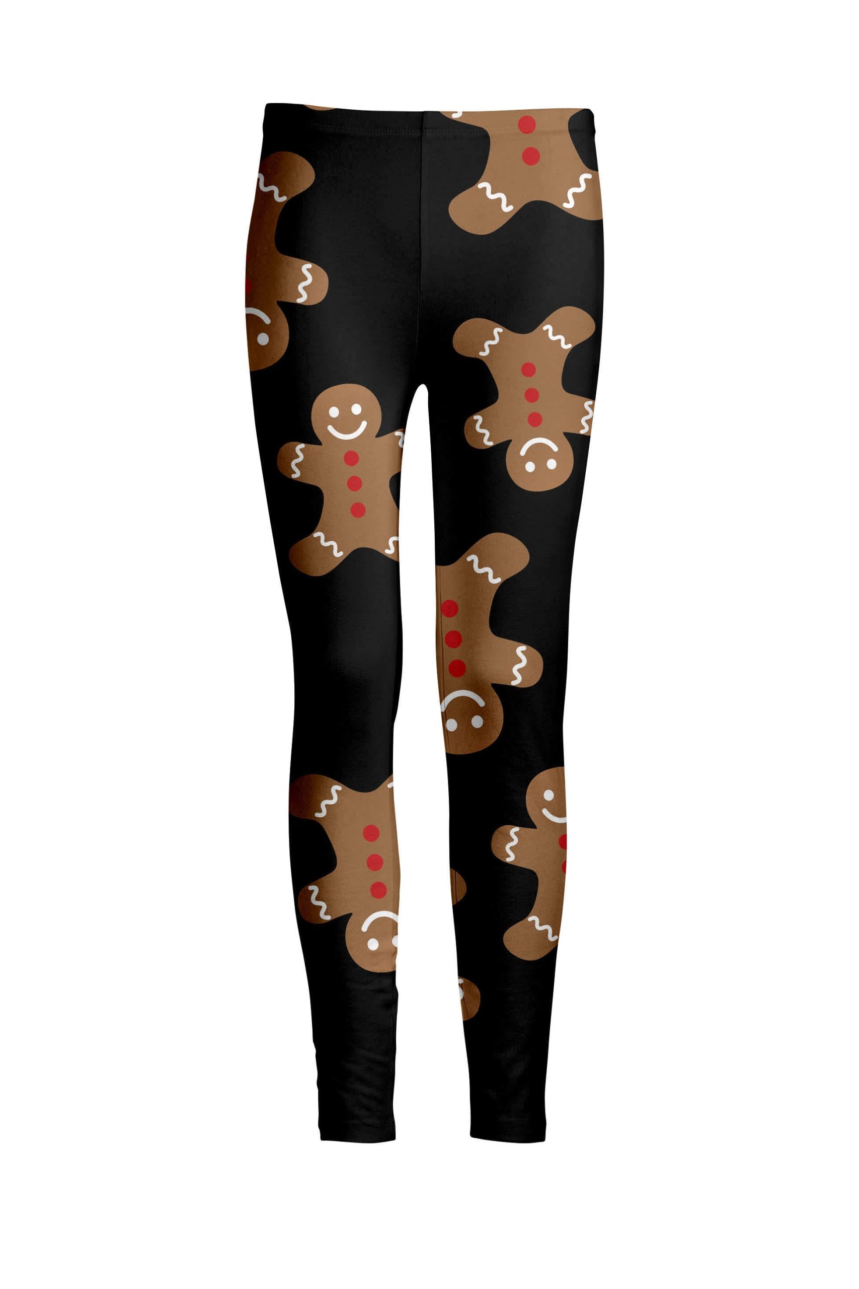 Lily by Firmiana Women's Medium Rise Printed Legging Black & Brown Gingerbread Man Holiday Print - Image 2