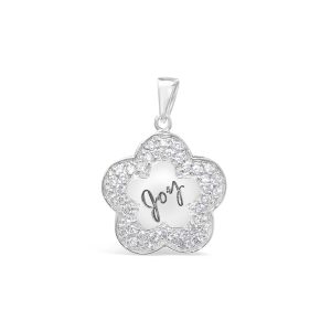Vera & Co Women Sterling Silver Flower shape with JOY wording Pave CZ around 18 inches