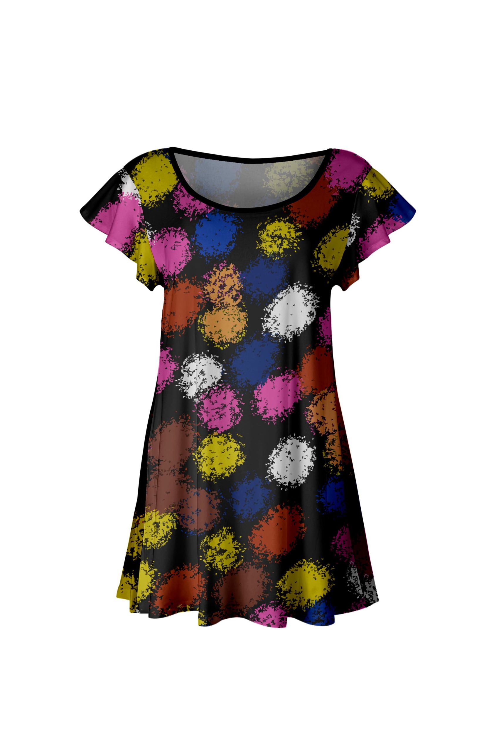 Lily by Firmiana Women's Short Sleeve Flutter Hem Tunic Top Black & Colorful Floral Mix - Image 2