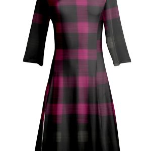 Lily by Firmiana Women's ¾ Sleeve Fit-and-Flare Dress Purple & Black Ombre Plaid