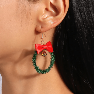 Don't AsK Glittery Christmas Wreath with Red Bow Drop Earrings ?C Festive Holiday Jewellery for Women
