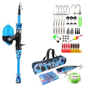 Fresh Fab Finds Kids Fishing Pole Set Fishing Starter Kit Telescopic Fishing Rod and Reel Combo Kit with Tackle Box 56Pcs Fishing Lures for Boys Girls