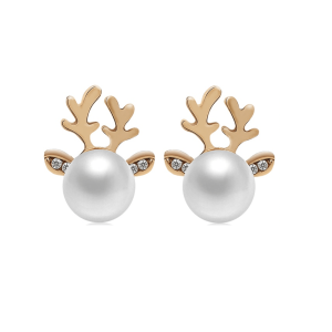 Don't AsK Goldtone Pearl Deer Earrings ?C Festive Holiday Jewellery for Women