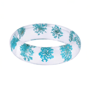 Don't AsK Floral Transparent Cuff Bracelet ?C Clear Resin Cuff with Teal Dried Flowers
