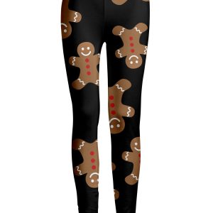 Lily by Firmiana Women's Medium Rise Printed Legging Black and Red Gingerbread Toss Print