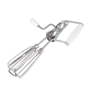 Fox Run Stainless Steel Manual Hand Mixer. White Retro Style Egg Beater. 10 x 5