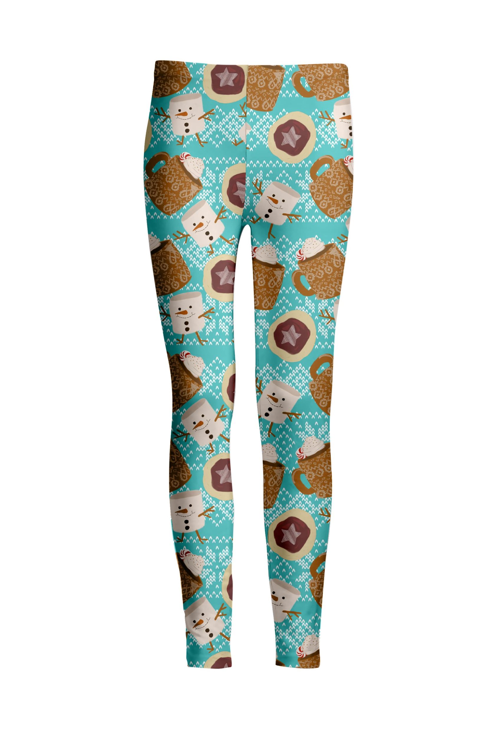 Lily by Firmiana Women's Medium Rise Printed Legging Blue & Brown Marshmallow Snowman Print - Image 5