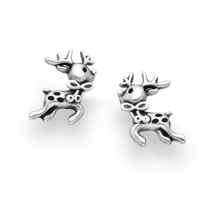 Ag Sterling Reindeer with Bow Stud Earrings