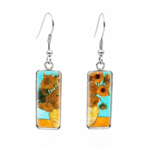 Don't AsK Rectangular Art-Print Drop Earrings ?C Sunflowers in Vase ?C Lightweight Dangle Earrings for Women