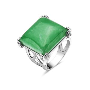 Vera & Co Sterling Silver Square Green Jade Statemen Women Ring size 9
