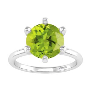 Sterling Silver 2.10CT Round Shape Natural Peridot Solitaire Ring