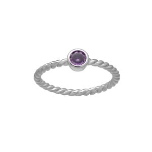 callura Silvertone Twisted CZ Birthstone Solitaire Ring ?C February Amethyst