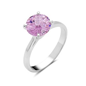 Vera & Co Sterling Silver Solitair Women Ring with Peridot Pink Color CZ size 8