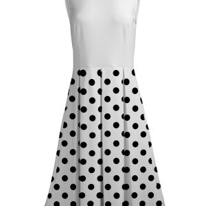 Lily by Firmiana Women's Sleeveless Dress with Pleated Skirt White & Black Polka Dot