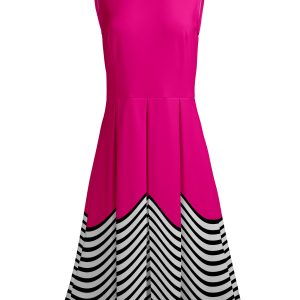 Lily by Firmiana Women's Sleeveless Dress with Pleated Skirt Fuchsia & Black Chevron Hem