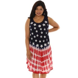 Shoreline Wear Stars & Stripes Tie-Dye Sleeveless Dress
