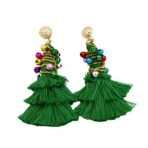 Don't AsK Green Tassel Christmas Tree Drop Earrings ?C Festive Holiday Jewellery for Women