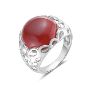 Vera & Co Sterling Silver Round Dome Red Carnelian Stone Women Ring size 8