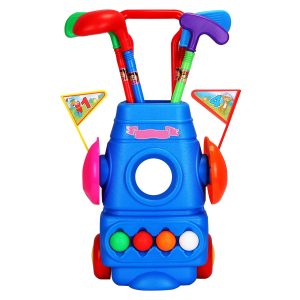 Fresh Fab Finds Toddler Golf Set with 4 Balls 4 Clubs 2 Holes 2 Flags Golf Cart Indoor Outdoor Golf Game Gift For 3-5 Years Old Kids