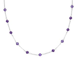 V3 Jewelry Natural Amethyst Sterling Silver Beaded Station Necklace