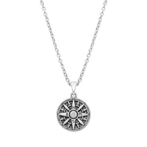 callura Compass Necklace Rhodium-Plated Stainless Steel