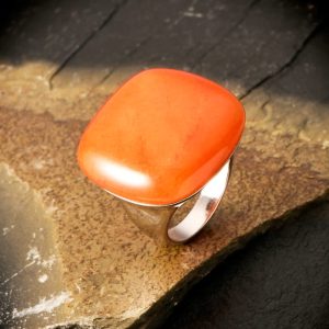 Vera & Co Sterling Silver Cushion Shape Orange Agate Stone Women Ring size 9
