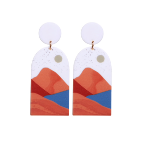 Don't AsK White Drop Earrings with Orange Mountains ?C Scenic Landscape Dangles