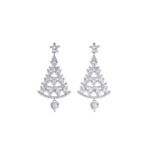 Don't AsK Clear Crystal Christmas Tree Drop Earrings ?C Festive Holiday Jewellery for Women