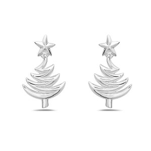 Vera & Co Women Sterling Silver Christmas Tree with Star Stud Earring