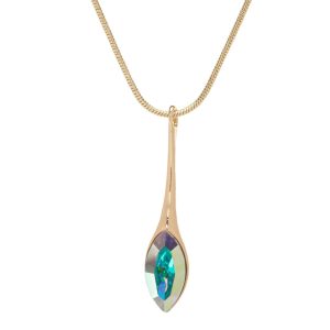 Elegant Long Gold AB Marquis Navette Drop Necklace with Swarovski Crystals