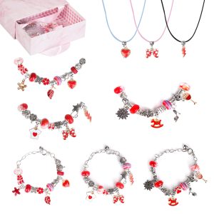 Fresh Fab Finds 66Pcs Kids Charm Bracelet & Necklace Kit. DIY Beads. Jewelry Supplies. Gift Box