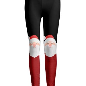 Lily by Firmiana Women's Medium Rise Printed Legging Black & Red Santa Legs Holiday Print