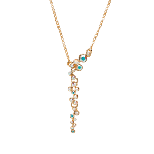 Gold Ab Swarovski Crystal Necklace ?C Aurora Borealis Clustered Pendant With Swarovski Crystals
